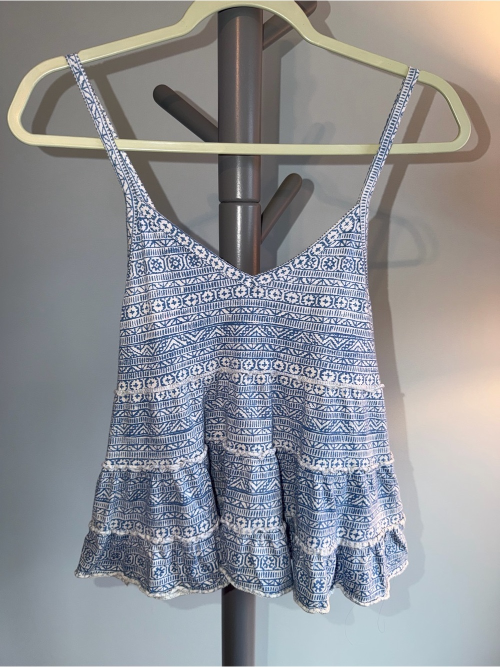 American Eagle Outfitters Blue and White Printed Babydoll Cami XS
